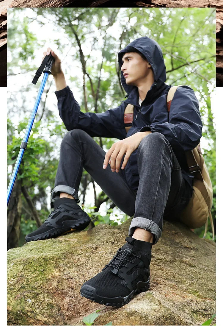 Outdoor Climbing Shoes Unisex Large Size Fly Knit Breathable Running Cycling Hiking Mountaineering Rock Climbing Sports Gear