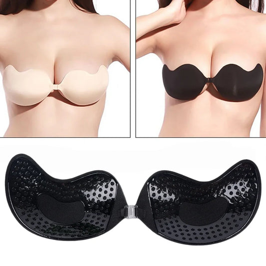 Seamless Front Buckle Backless Wireless Bra Bralette Lingerie Self Adhesive Silicone Pads